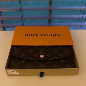 Brown Monogram Wallet with Pink Snap and box